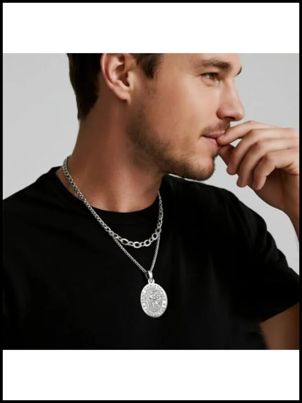 Saint Christopher Medal Pendant Necklace Stainless Steel Religious Gift